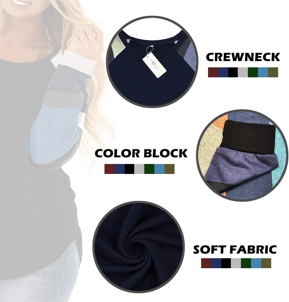 ROSRISS Womens Plus Size Long Sleeve Tunic Crewneck Colorblock Striped Tee Shirt