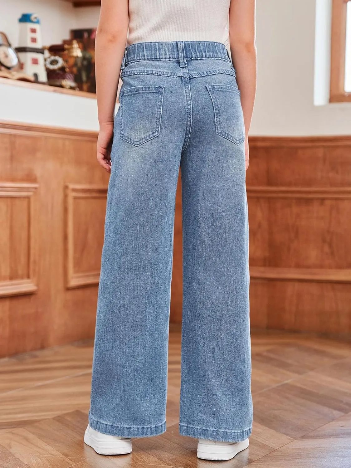 rrhss Girls Flare Jeans Crossover Waisted Wide Leg Jeans Denim Pants for Kids