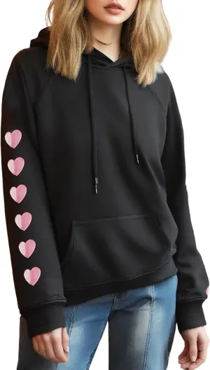 Sastianaen Cute Heart Hoodies for Women Y2k Oversized Embroidered Hoodies Vintage Pullover Sweatshirt Streetwear