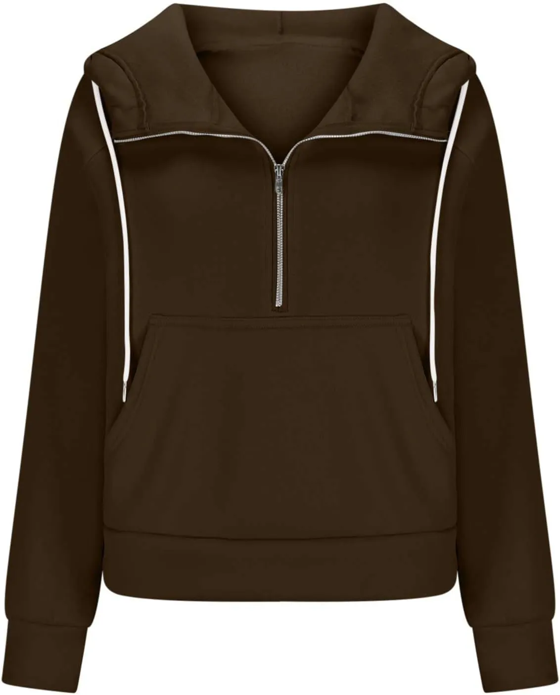 SEAOPEN Half Zip Sweatshirts Women Cropped Hoodies Long Sleeve Drawstring Pullover Top Fall Fleece Jackets with Pocket