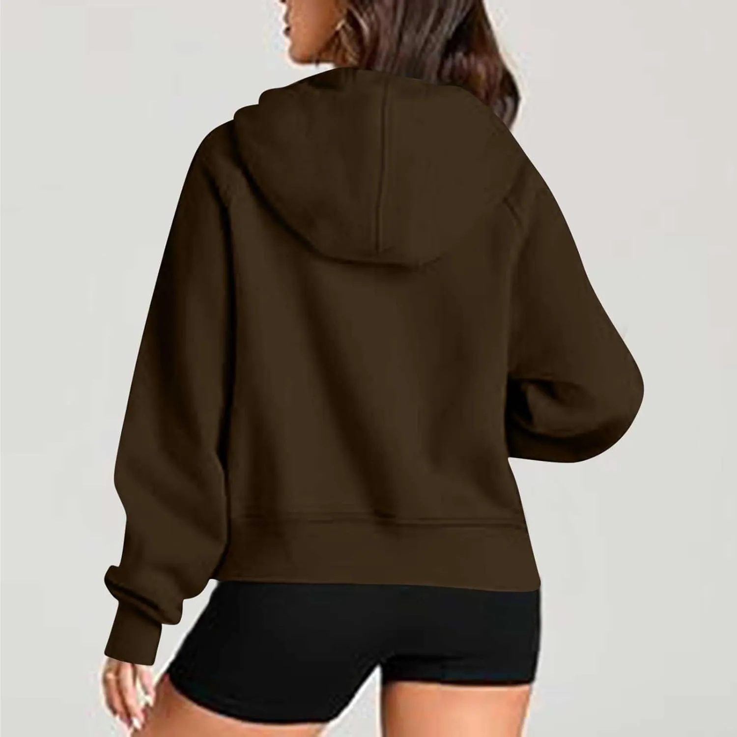 SEAOPEN Half Zip Sweatshirts Women Cropped Hoodies Long Sleeve Drawstring Pullover Top Fall Fleece Jackets with Pocket