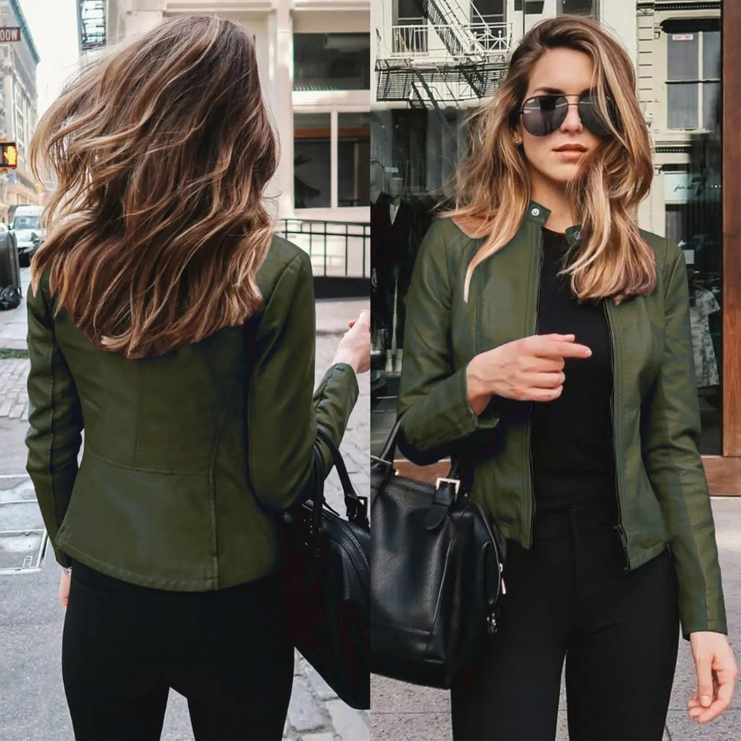 SERYU Leather Jacket for Women Zip Leather Motorcycle Jacket Plus Size Faux Leather Tops Lightweight Short Coat