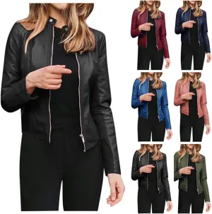 SERYU Leather Jacket for Women Zip Leather Motorcycle Jacket Plus Size Faux Leather Tops Lightweight Short Coat