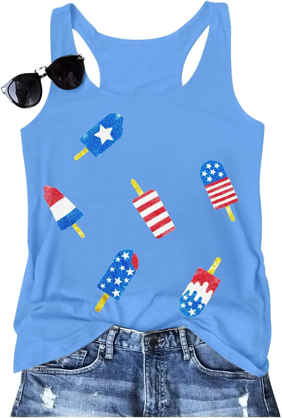 SFHFY American Flag Tank Top Women: Glitter 4th of July Sleeveless Tee Patriotic Shirt Memorial Day Summer Vest Tops