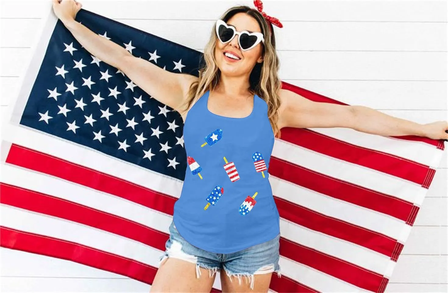 SFHFY American Flag Tank Top Women: Glitter 4th of July Sleeveless Tee Patriotic Shirt Memorial Day Summer Vest Tops