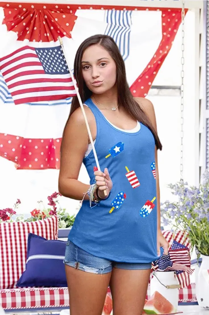 SFHFY American Flag Tank Top Women: Glitter 4th of July Sleeveless Tee Patriotic Shirt Memorial Day Summer Vest Tops