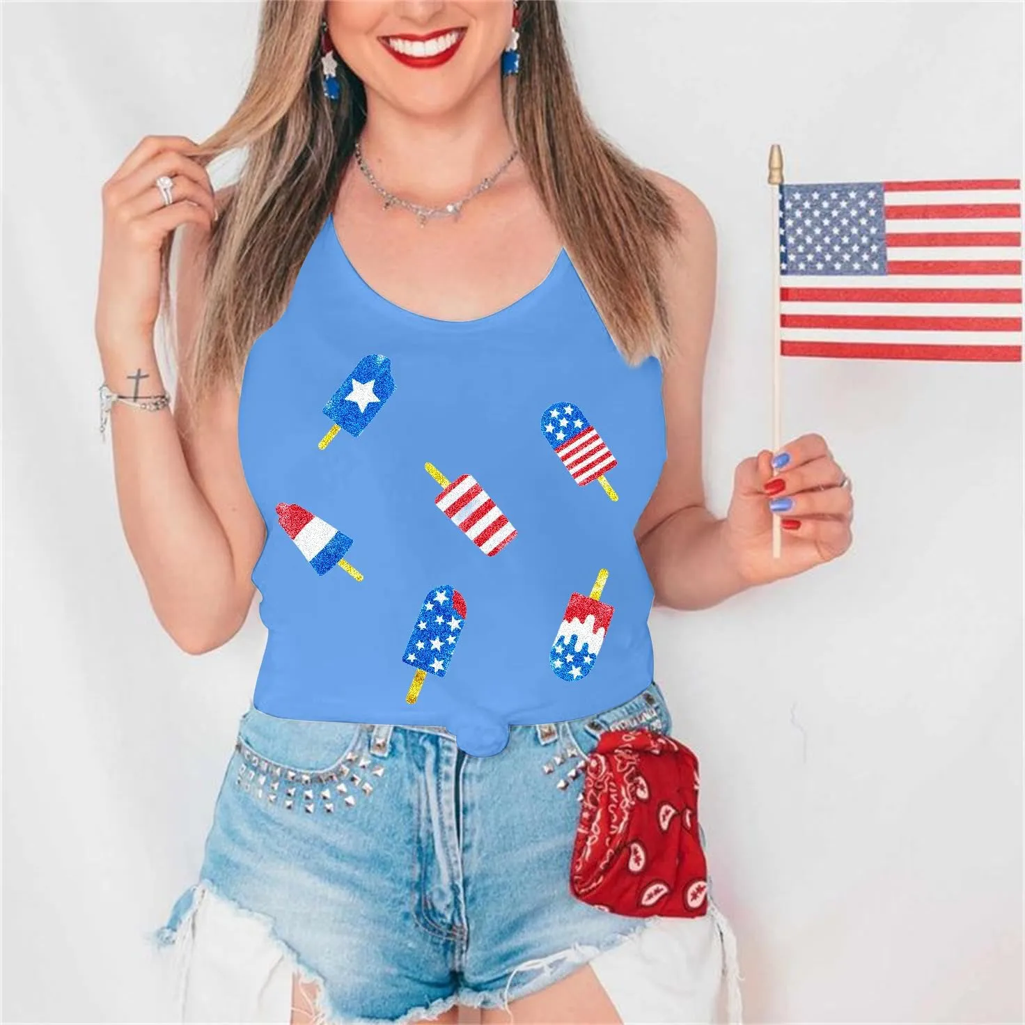 SFHFY American Flag Tank Top Women: Glitter 4th of July Sleeveless Tee Patriotic Shirt Memorial Day Summer Vest Tops