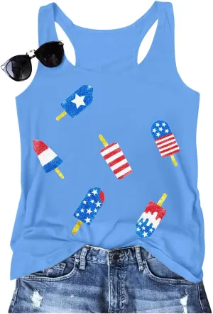 SFHFY American Flag Tank Top Women: Glitter 4th of July Sleeveless Tee Patriotic Shirt Memorial Day Summer Vest Tops