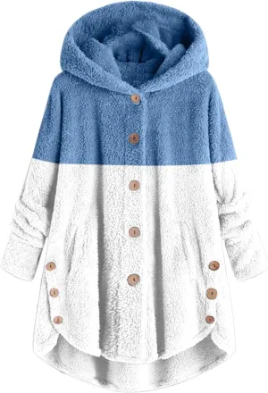 SHAOBGE Front Coat Women's Spliced Button Pocket Split Fashion Casual Long Sleeve Plush Coat Women plus Size Coats