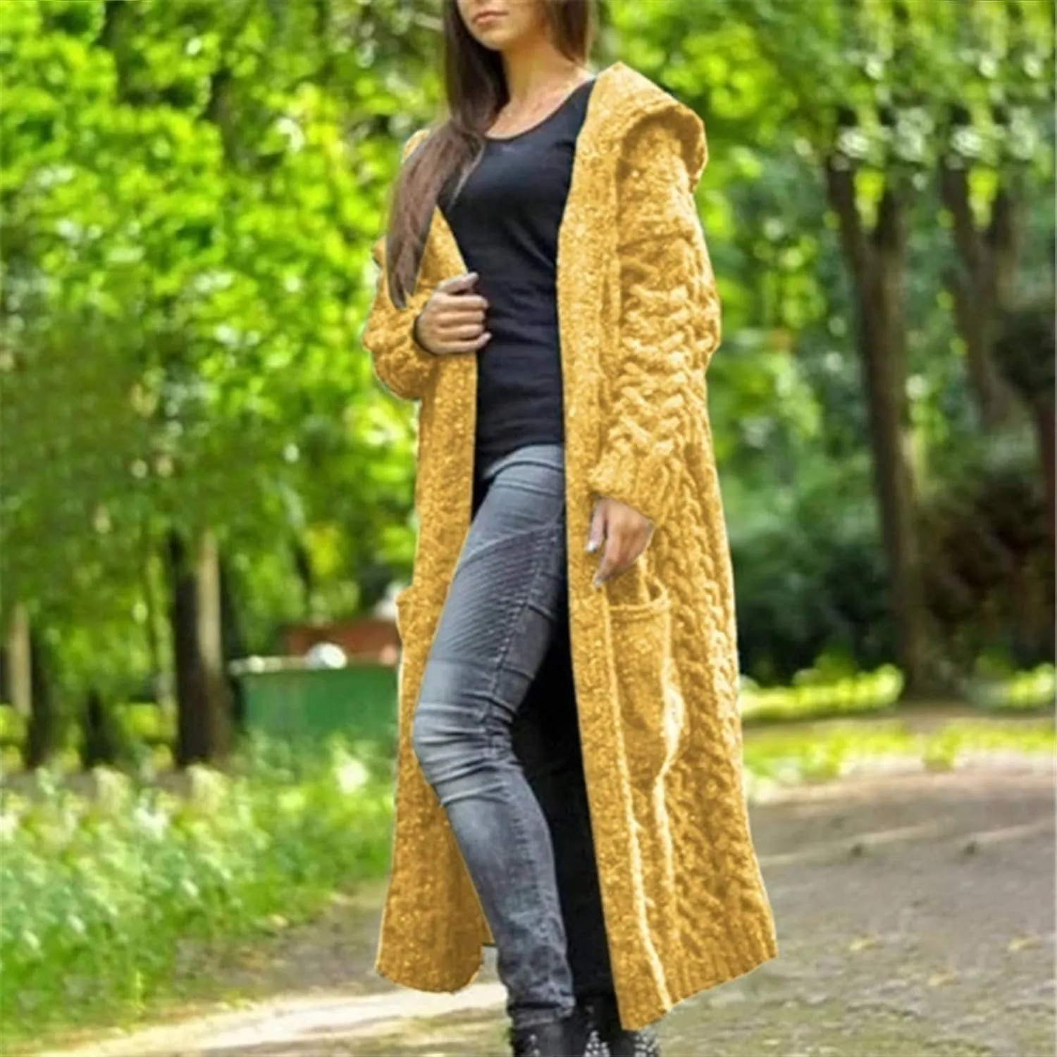 SHAOBGE Sweater Formal Coat Solid Solid Sweater Winter Long Knitted Pocket Loose Women Light Sweaters for Women Open