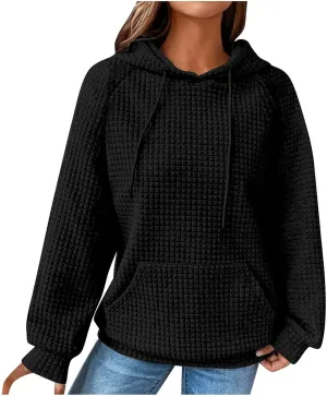 SHOPESSA Women Pullover Hoodie Sweatshirt Waffle-Knit Shacket Hooded Loose Fit Lightweight Jacket Long Sleeve Boyfriend Shirt