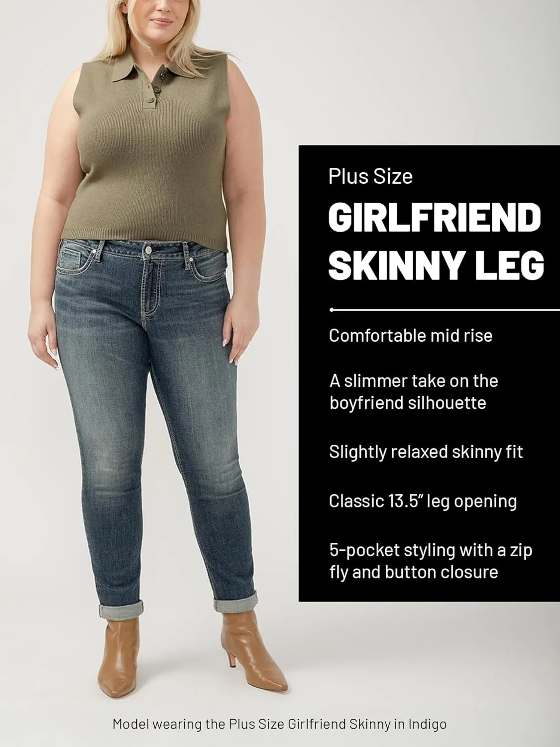 Silver Jeans Co. Women's Girlfriend Mid Rise Skinny Jeans-Legacy