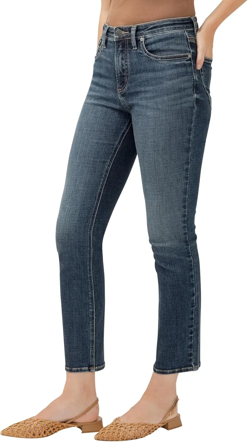 Silver Jeans Co. Women's Most Wanted Mid Rise Straight Leg Crop Jeans