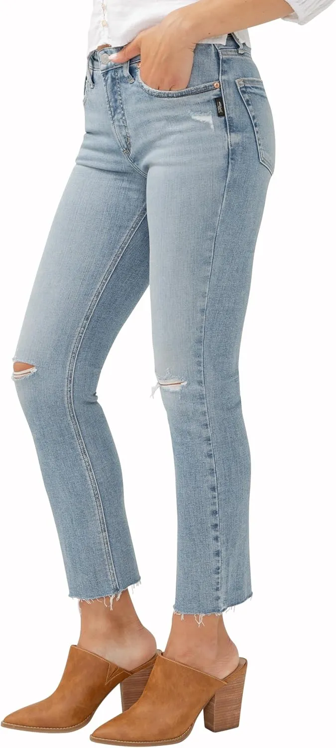Silver Jeans Co. Women's Most Wanted Mid Rise Straight Leg Crop Jeans