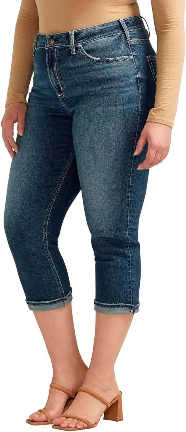 Silver Jeans Co. Women's Plus Size Avery-Denim High Rise Curvy Fit Capri Jeans