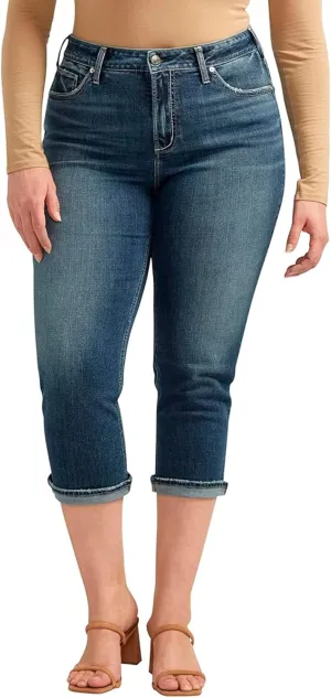 Silver Jeans Co. Women's Plus Size Avery-Denim High Rise Curvy Fit Capri Jeans