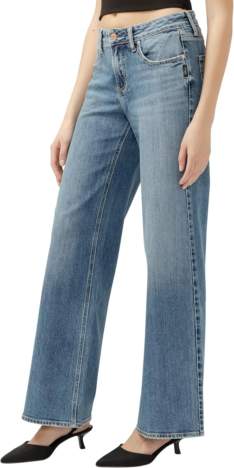 Silver Jeans Co. Women's Suki Mid Rise Curvy Fit Flare Leg Jeans