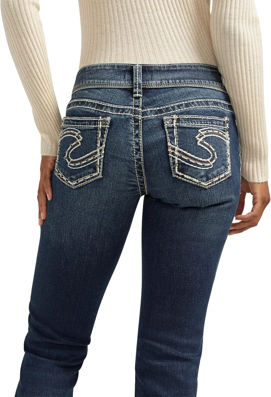 Silver Jeans Co. Women's Suki Mid Rise Curvy Fit Indigo Wash Bootcut Jeans