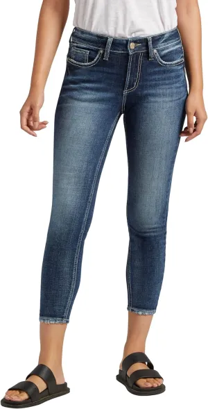Silver Jeans Co. Women's Suki Mid Rise Curvy Fit Skinny Crop Jeans