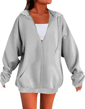 slqdgmryz Womens Zip Up Hoodies Oversized Fleece Jacket Winter Plain Y2k Hoodie Drawstring Hooded Sweatshirt with Pockets