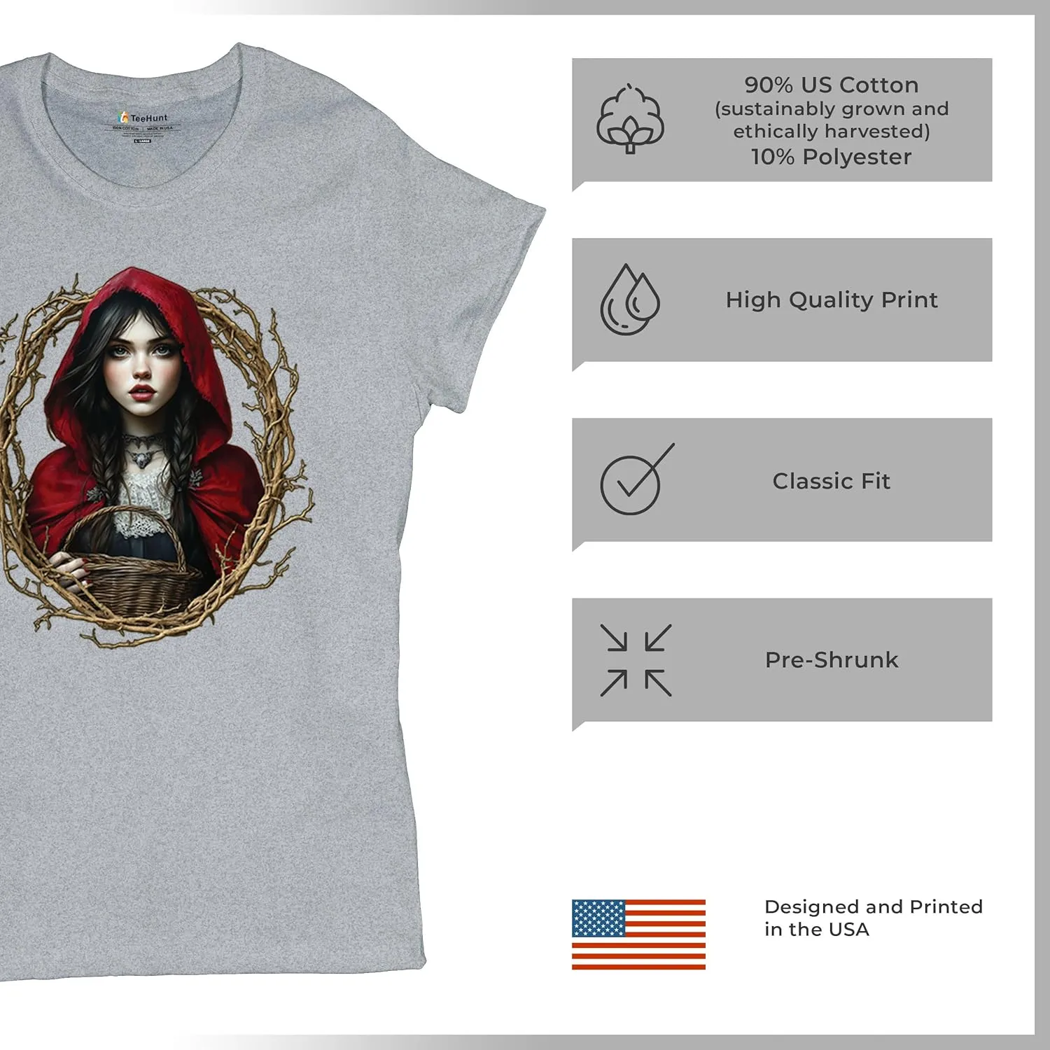 Storybook Red Riding Hood Women's T-Shirt Gothic Fairytale Cute Little Girl Forest Fantasy Witchy Cloak Cartoon Women's Tee