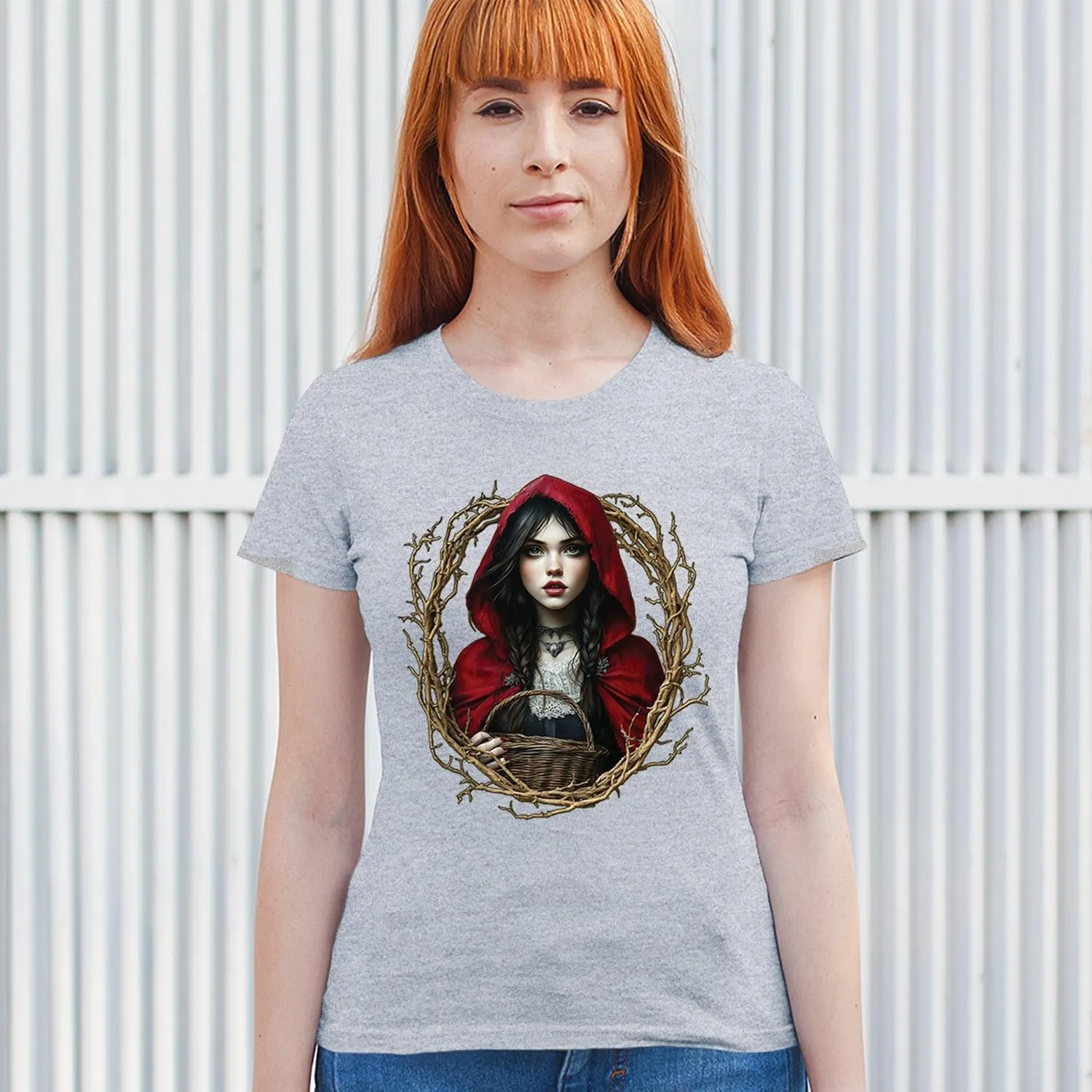 Storybook Red Riding Hood Women's T-Shirt Gothic Fairytale Cute Little Girl Forest Fantasy Witchy Cloak Cartoon Women's Tee