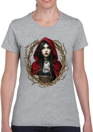 Storybook Red Riding Hood Women's T-Shirt Gothic Fairytale Cute Little Girl Forest Fantasy Witchy Cloak Cartoon Women's Tee