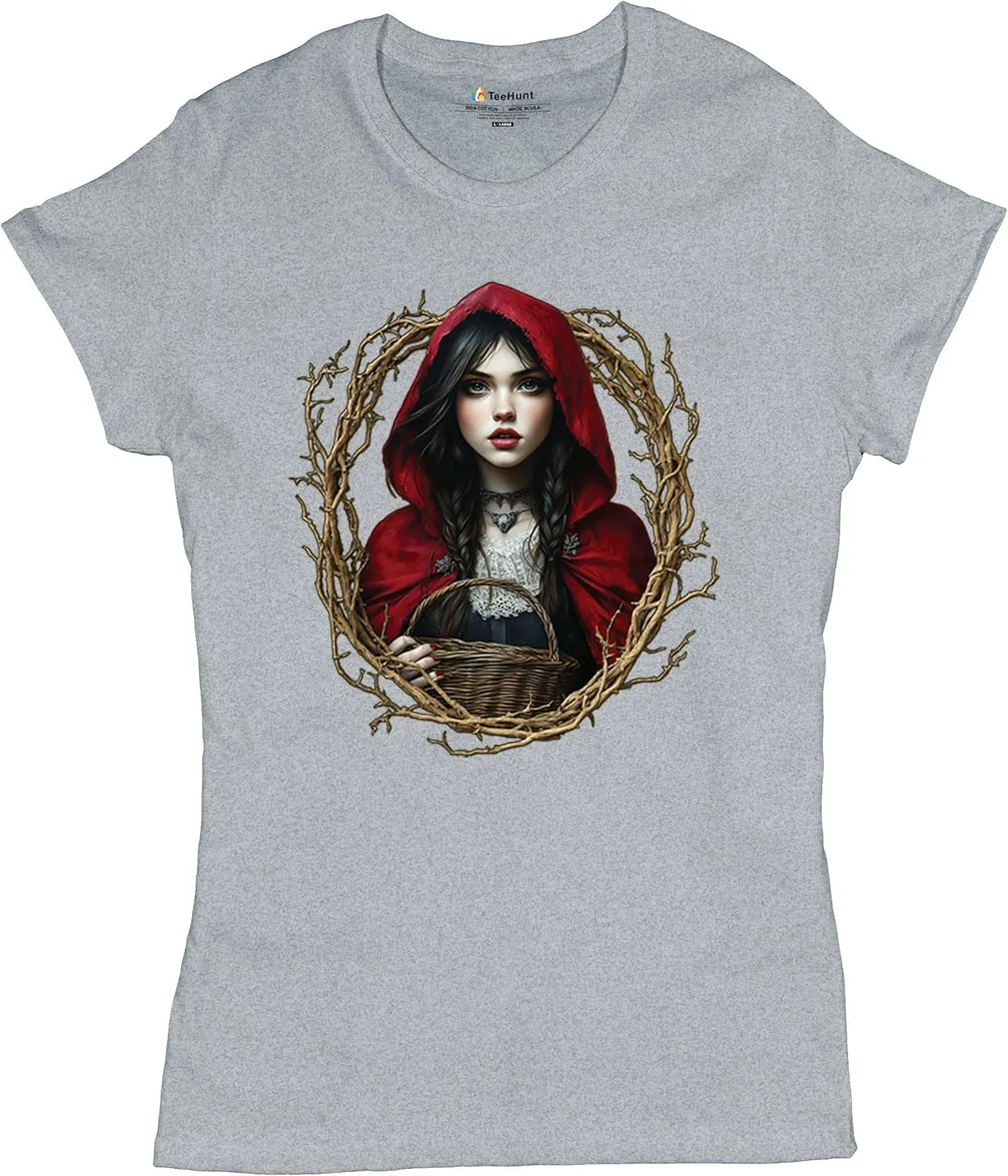Storybook Red Riding Hood Women's T-Shirt Gothic Fairytale Cute Little Girl Forest Fantasy Witchy Cloak Cartoon Women's Tee
