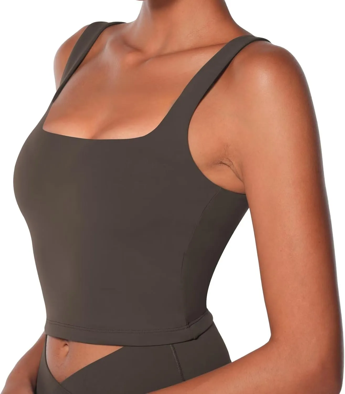 Sunzel Women's Double Lined Tank Top, Sleeveless Square Neck Crop Top, Yoga & Fitness Fitted Workout Casual Activewear Shirt