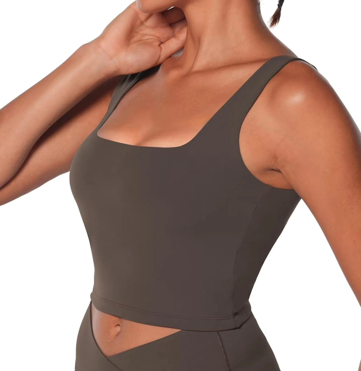 Sunzel Women's Double Lined Tank Top, Sleeveless Square Neck Crop Top, Yoga & Fitness Fitted Workout Casual Activewear Shirt