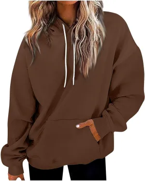 Sweatshirt for Womens Fashion Plain Long Sleeve Oversized Hoodies Causal Pullover Loose Fit Athletic Oversized Tops