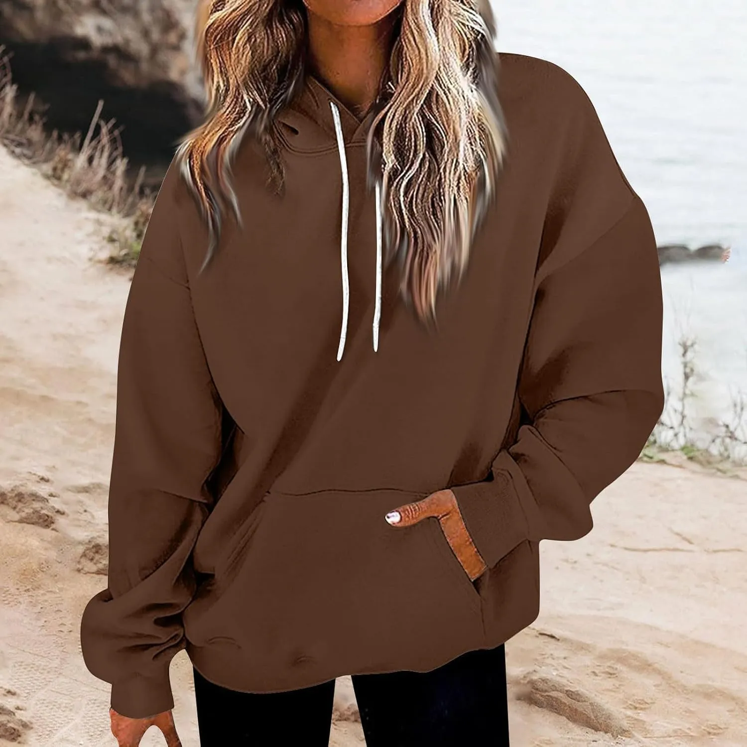 Sweatshirt for Womens Fashion Plain Long Sleeve Oversized Hoodies Causal Pullover Loose Fit Athletic Oversized Tops