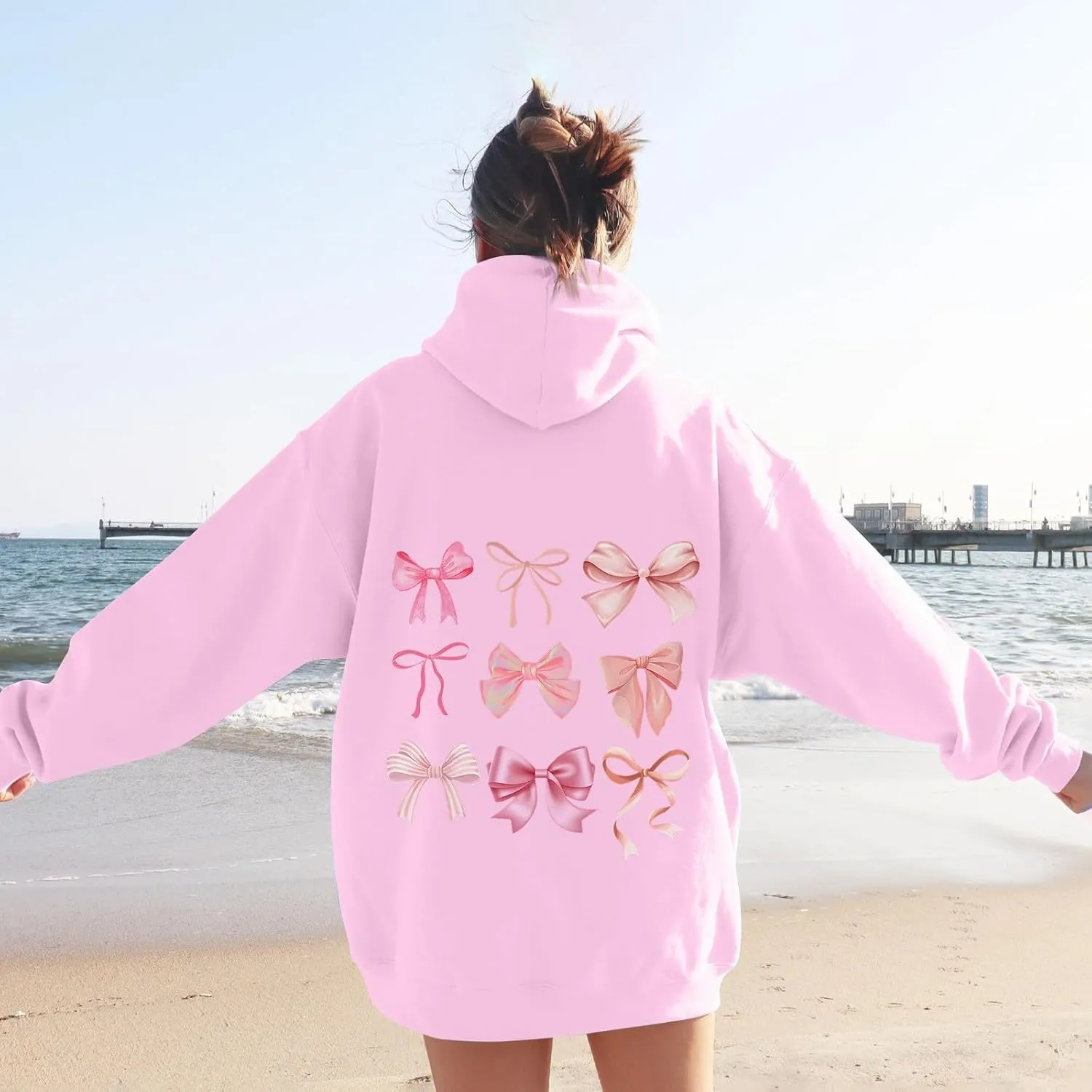 Sweatshirts For Women Long Sleeve Letter Print Casual Graphic Drawstring Pullover Cute Oversize Hoodie