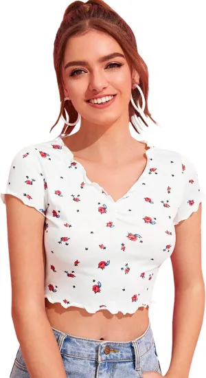SweatyRocks Women's Basic Crop Top Short Sleeve Round Neck Tee T-Shirt