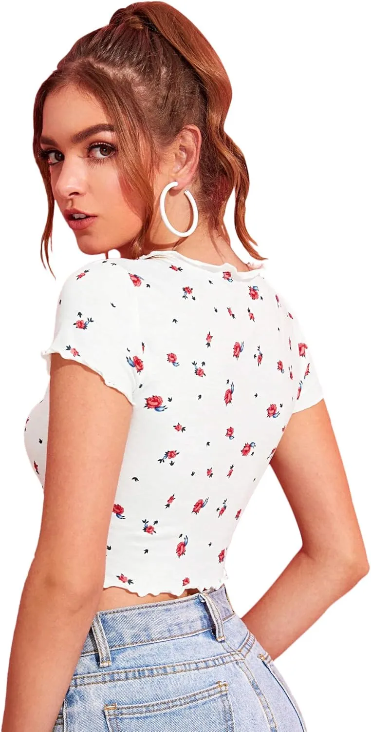 SweatyRocks Women's Basic Crop Top Short Sleeve Round Neck Tee T-Shirt