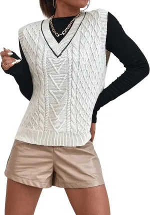 SweatyRocks Women's Plaid Geo Sleeveless V Neck Knit Crop Top Sweater Vest