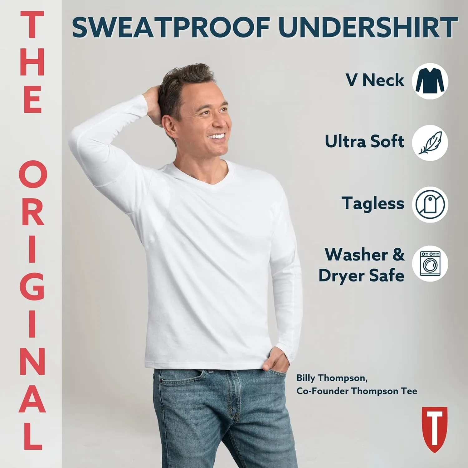 T THOMPSON TEE Men's Sweatproof Long Sleeve Undershirt | Cotton/Micromodal V Neck