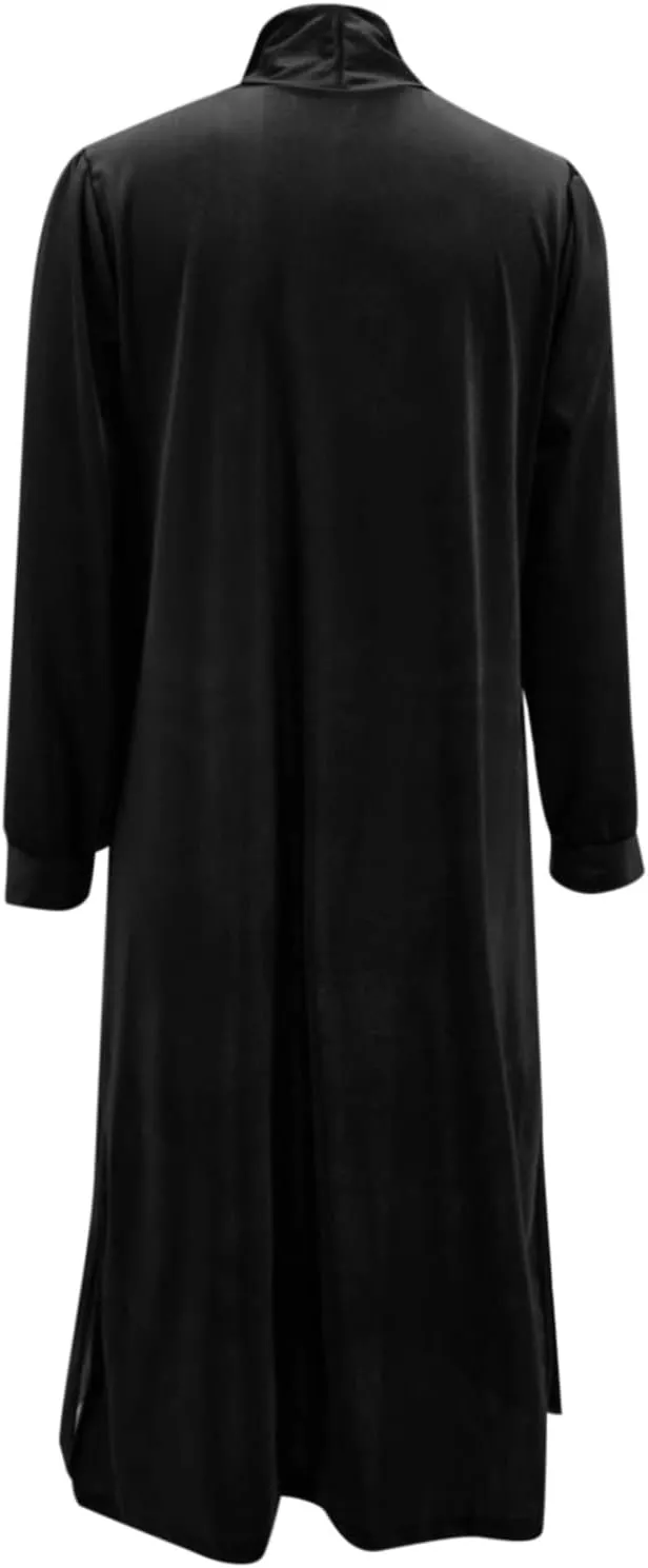 TANGNADE Women Long Velvet Cardigan Jacket Lapel Collar Open Front Vintage Velour Blazers for Party Wedding Outfits
