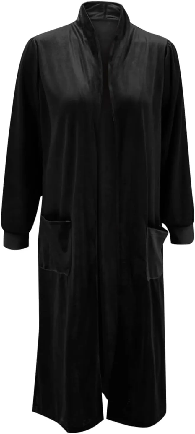 TANGNADE Women Long Velvet Cardigan Jacket Lapel Collar Open Front Vintage Velour Blazers for Party Wedding Outfits
