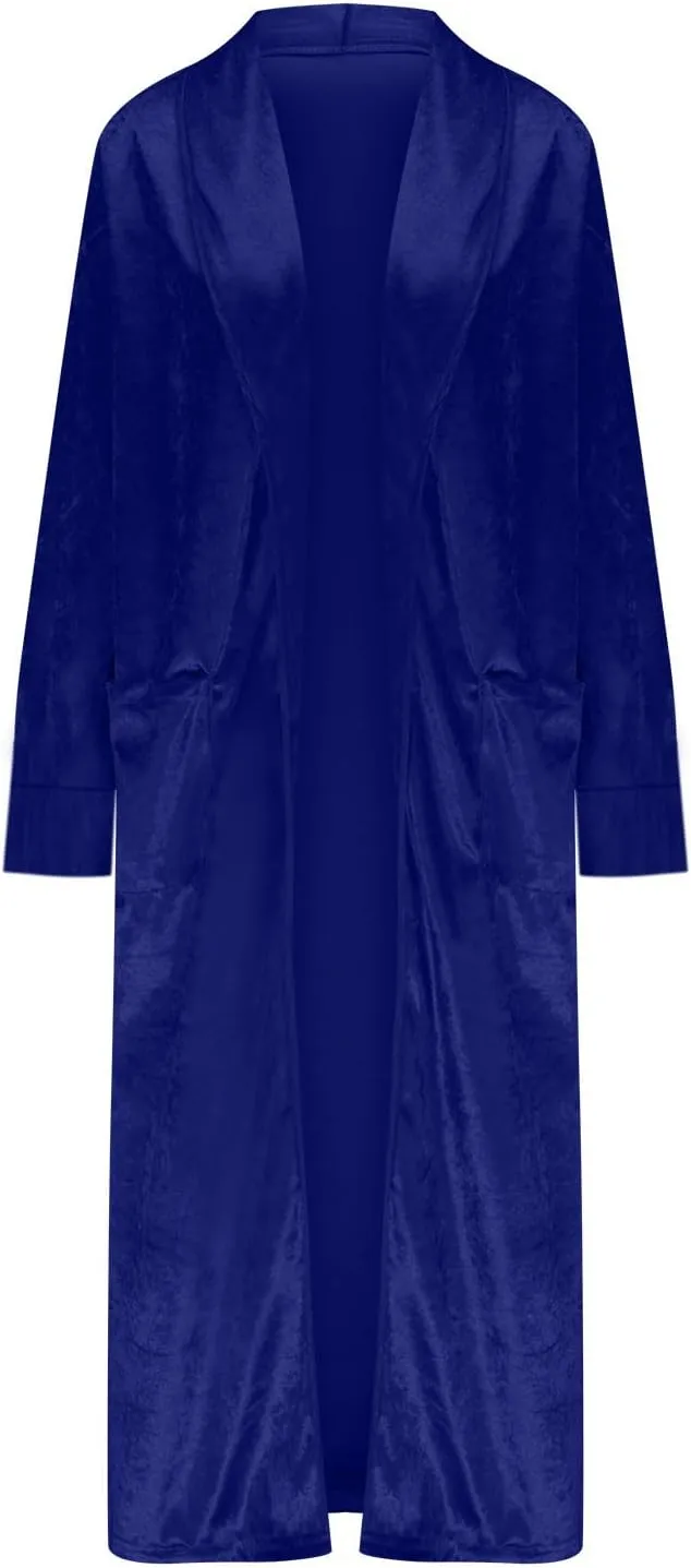 TANGNADE Women Long Velvet Cardigan Jacket Lapel Collar Open Front Vintage Velour Blazers for Party Wedding Outfits