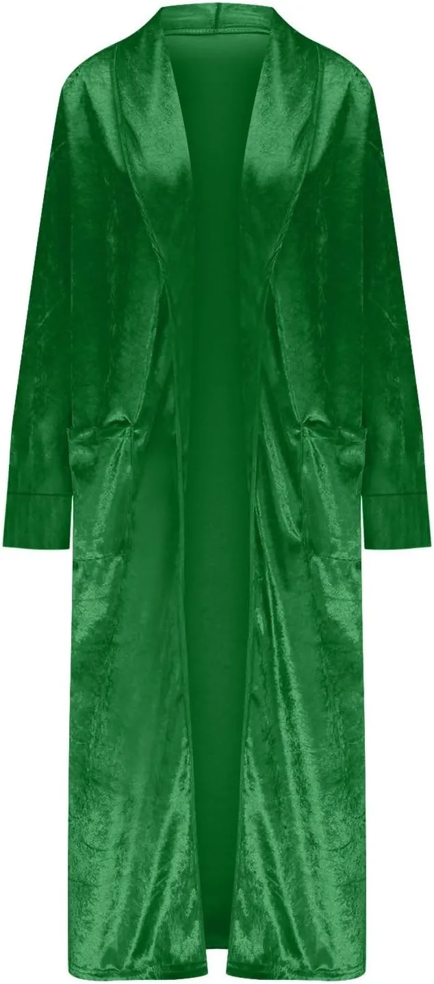 TANGNADE Women Long Velvet Cardigan Jacket Lapel Collar Open Front Vintage Velour Blazers for Party Wedding Outfits