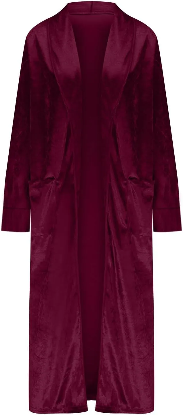 TANGNADE Women Long Velvet Cardigan Jacket Lapel Collar Open Front Vintage Velour Blazers for Party Wedding Outfits