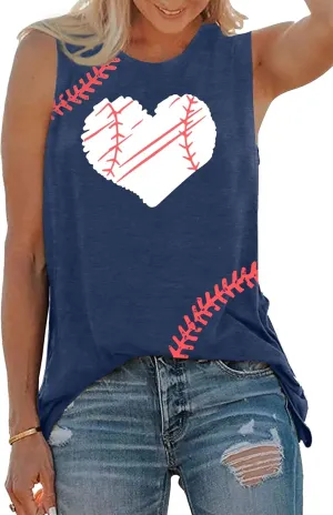 TAOHONG Baseball Tank Top Women Heart Print Baseball Tanks Cute Workout Graphic Casual Summer Sleeveless Shirt Vest Top