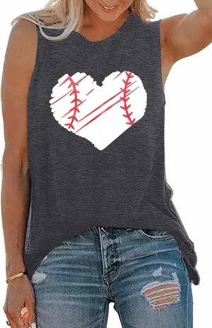 TAOHONG Baseball Tank Top Women Heart Print Baseball Tanks Cute Workout Graphic Casual Summer Sleeveless Shirt Vest Top