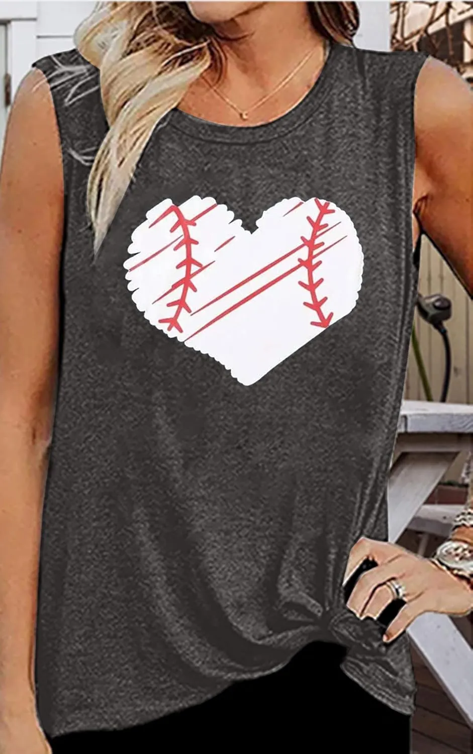 TAOHONG Baseball Tank Top Women Heart Print Baseball Tanks Cute Workout Graphic Casual Summer Sleeveless Shirt Vest Top