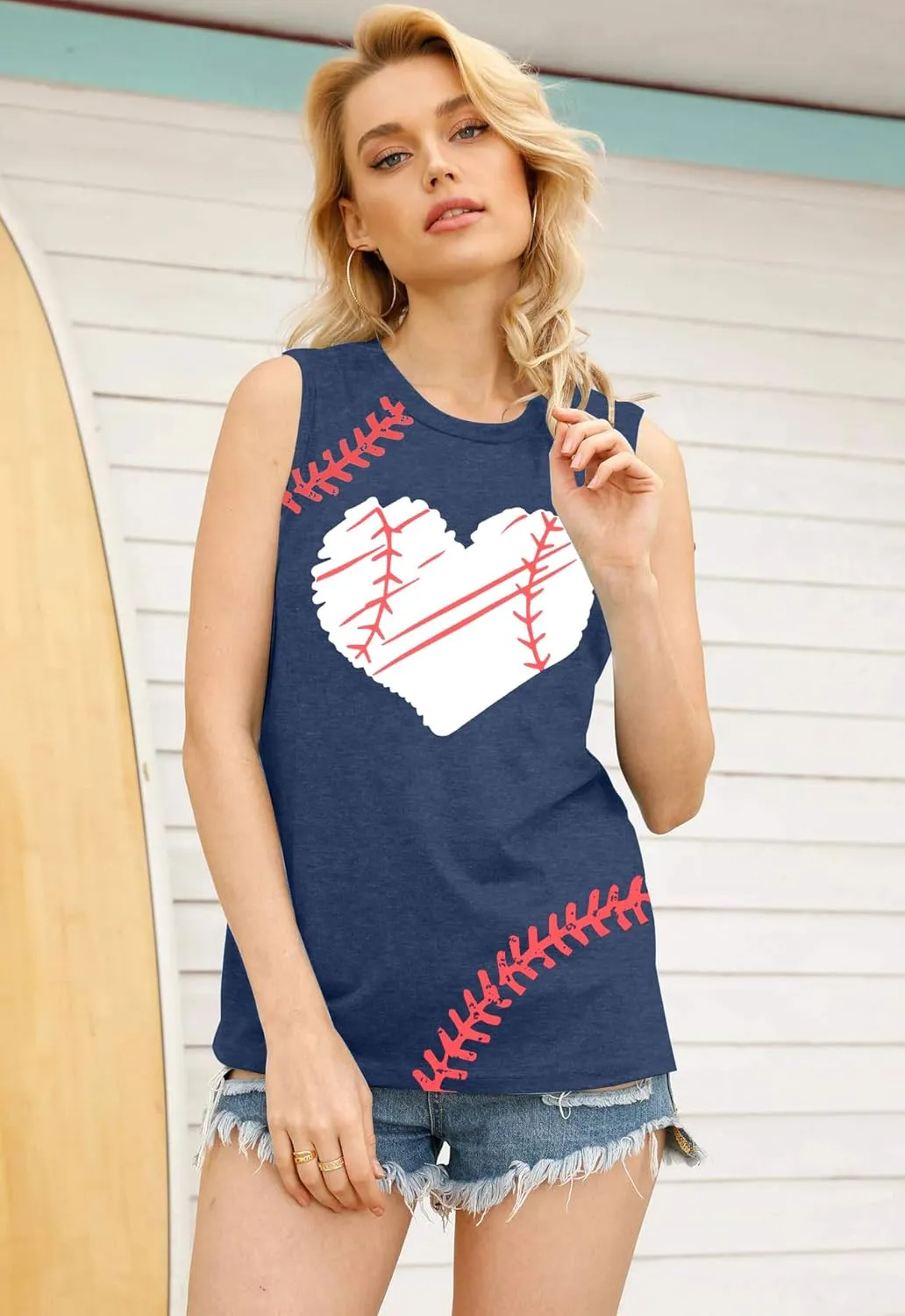 TAOHONG Baseball Tank Top Women Heart Print Baseball Tanks Cute Workout Graphic Casual Summer Sleeveless Shirt Vest Top