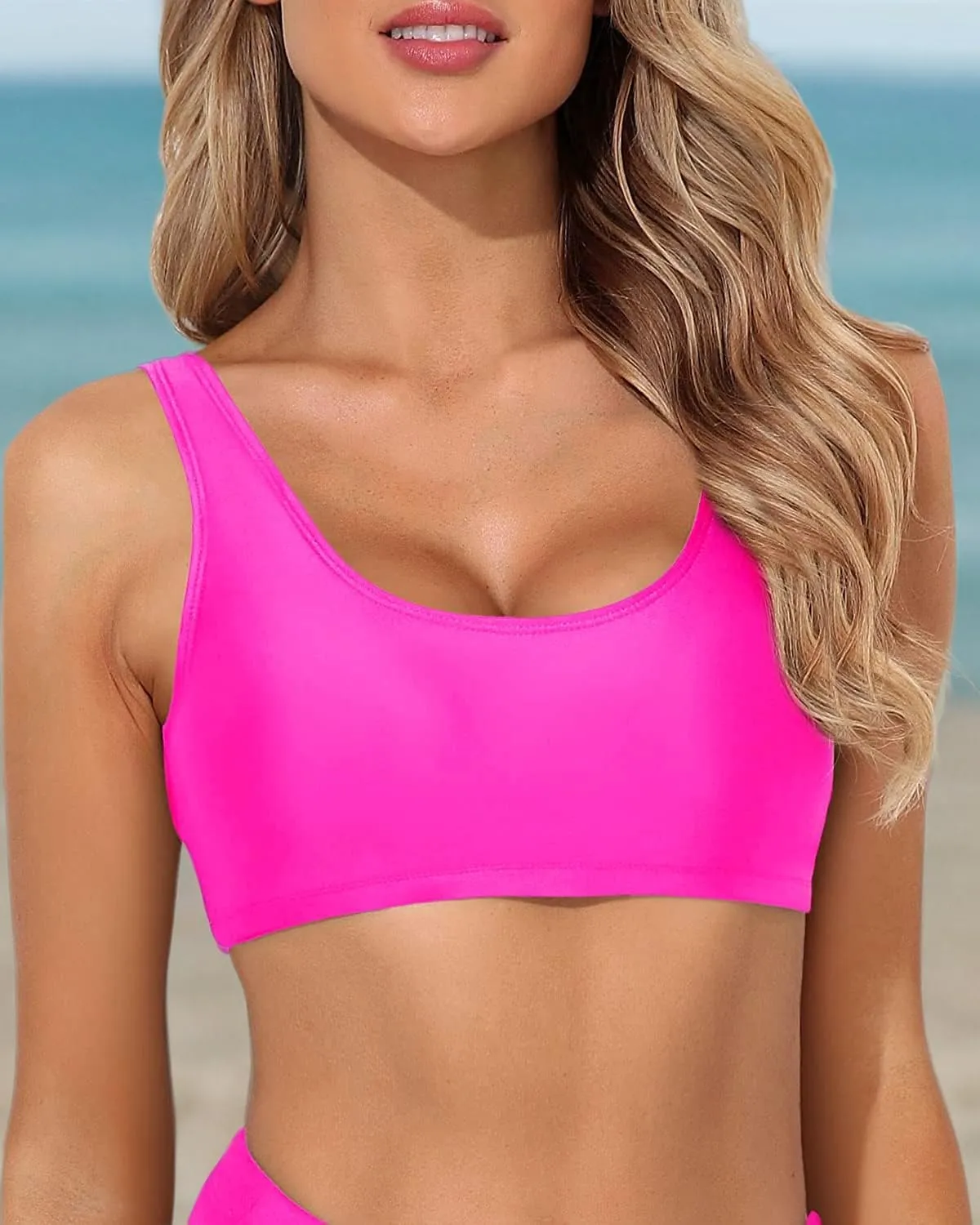 Tempt Me Women Sports Bra Bikini Top Push Up Scoop Neck Bathing Suits Top for Teen Girls