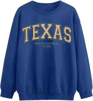 TEXAS Oversized Sweatshirt for Women Long Sleeve Crewneck Letter Graphic Print Casual Pullover Top Y2k Fall Winter Clothes