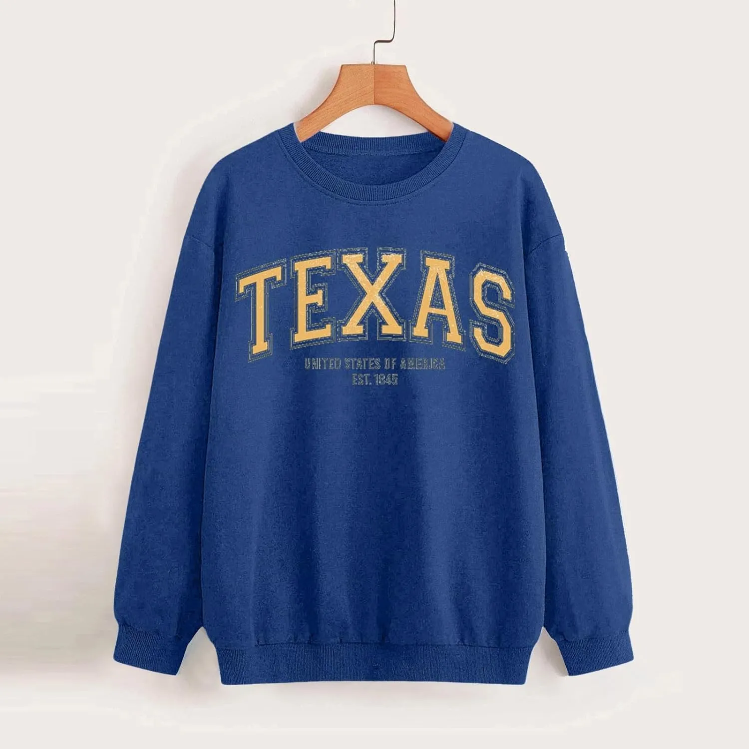 TEXAS Oversized Sweatshirt for Women Long Sleeve Crewneck Letter Graphic Print Casual Pullover Top Y2k Fall Winter Clothes