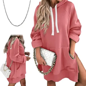 The Warmy Oversized Hoodie Dress Women, First Ones Hoodie for Women, Casual Long Sleeve Split Hem with Pocket